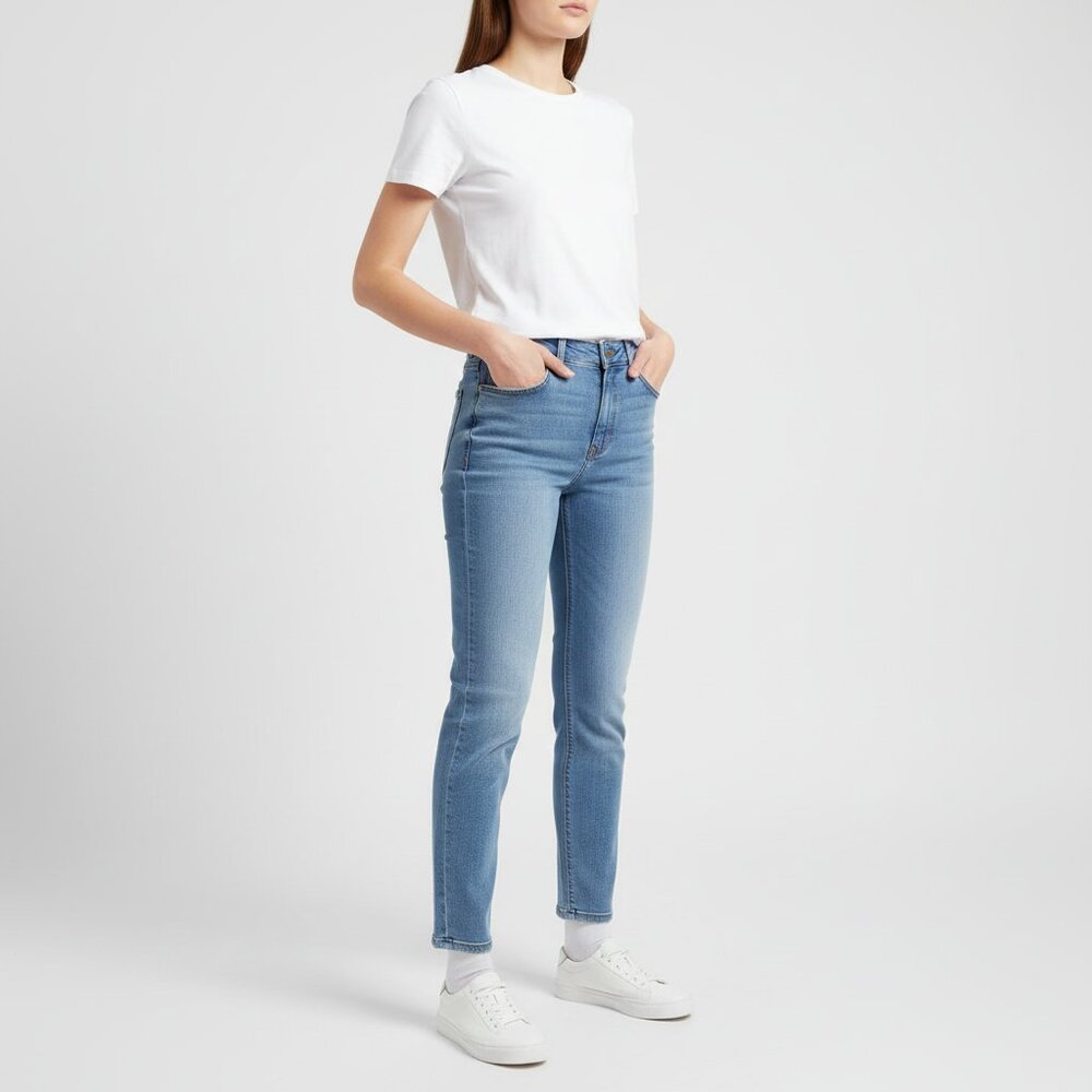 Forever 21 Women's Blue Straight Leg Jeans Size 30 Classic 5-Pocket Design‎
